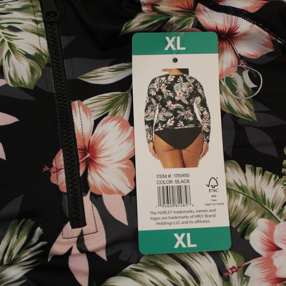NWT Hurley Women's Floral Long Sleeve UPF 50+ Rash Guard Swim Shirt, Size XL - Picture 3 of 3